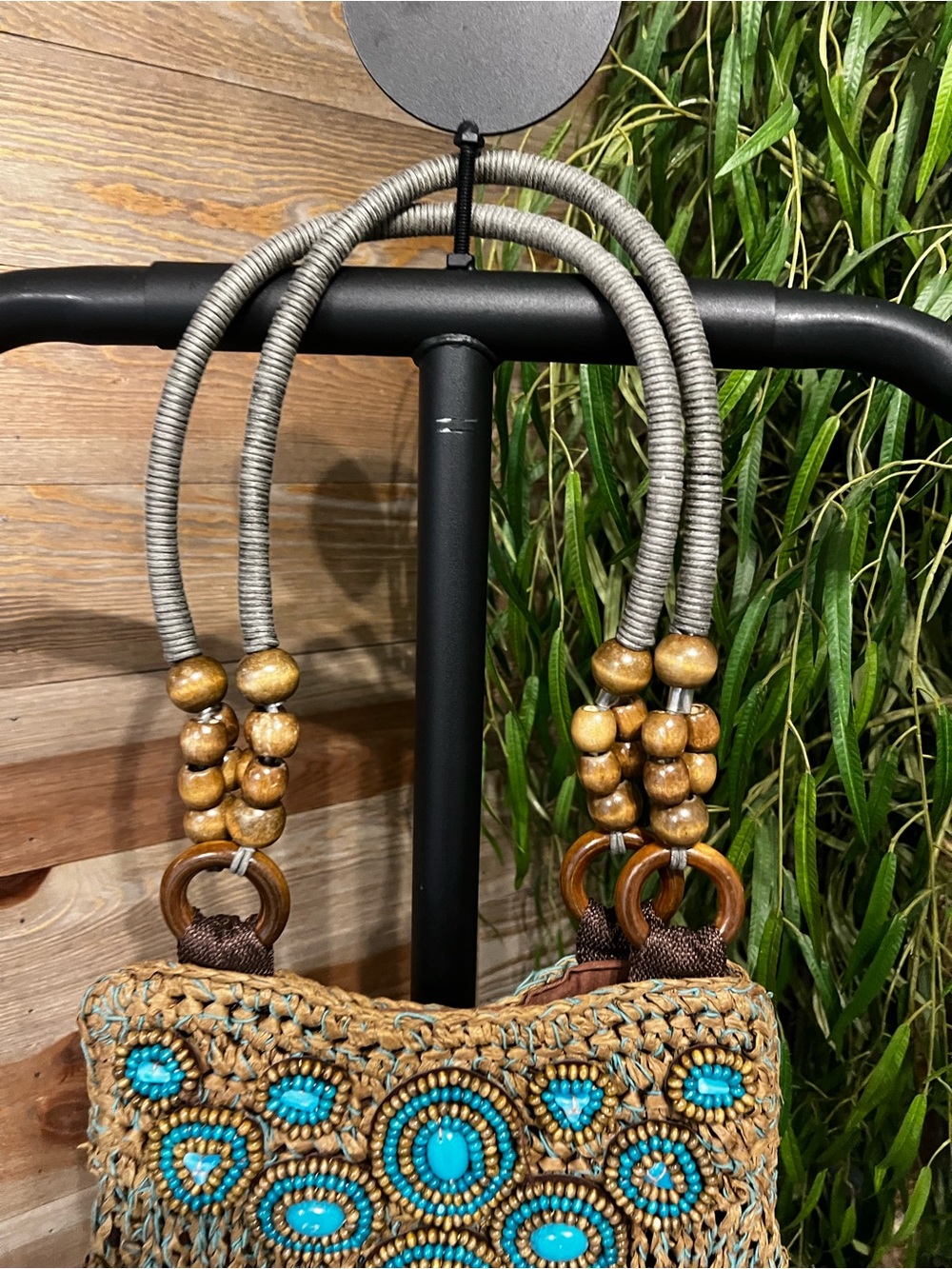Chico’s rattan and turquoise woven bag. - Picture 3 of 5